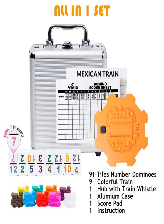 Yinlo Mexican Train Dominoes Set, Hub with Real Train Sound, Double 12 Colored Number - Image 3